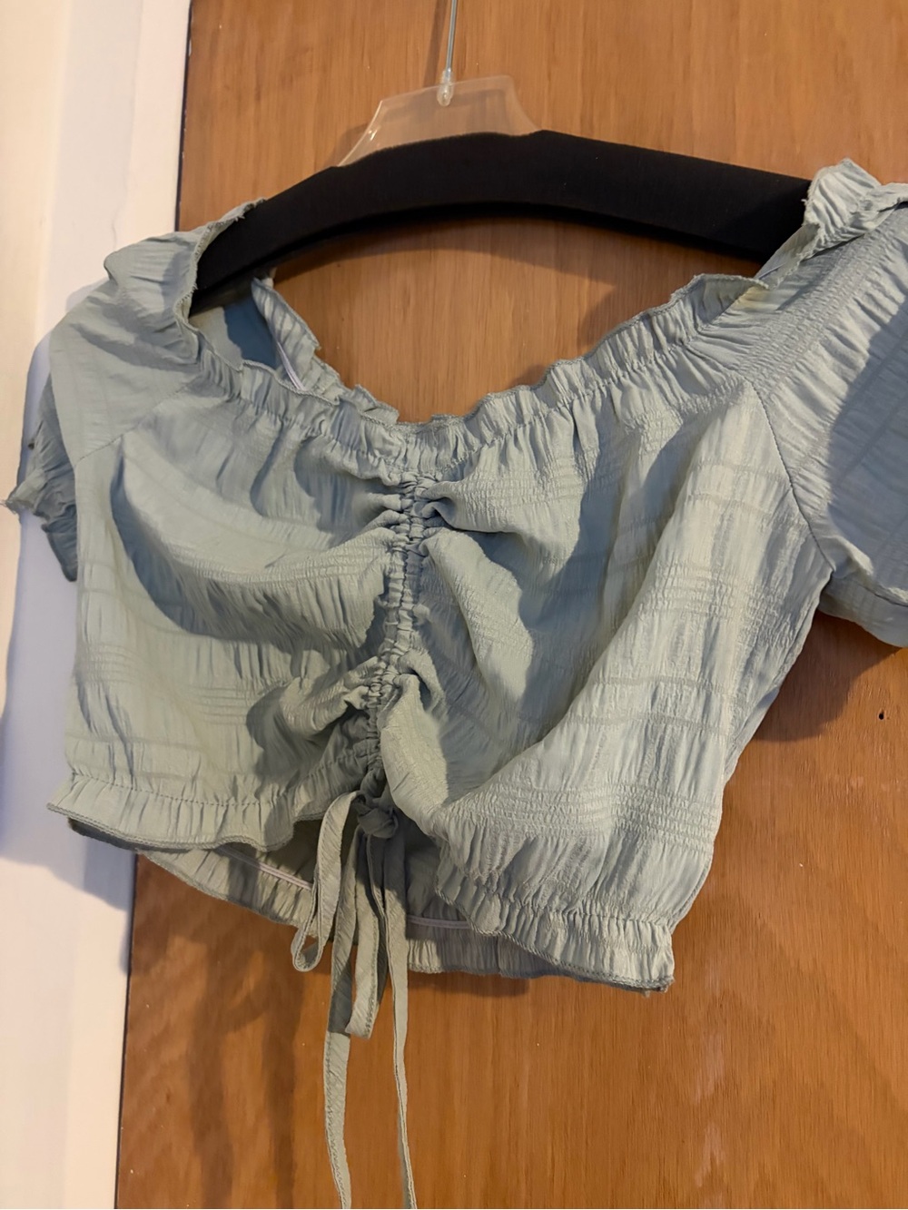Sage Green Ruched Tie-Front Crop Top - Women